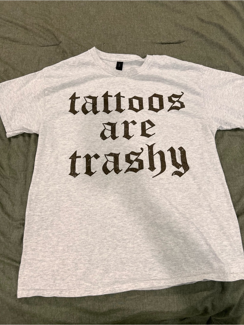 Gildan Light Gray Short-Sleeve Tee with Black Gothic Graphic